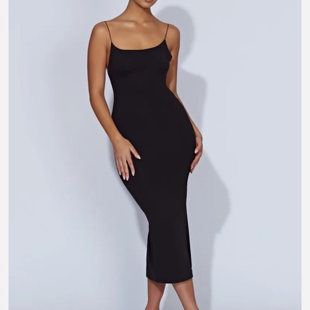 Meshki Black Bodycon Midi Dress Spaghetti Strap